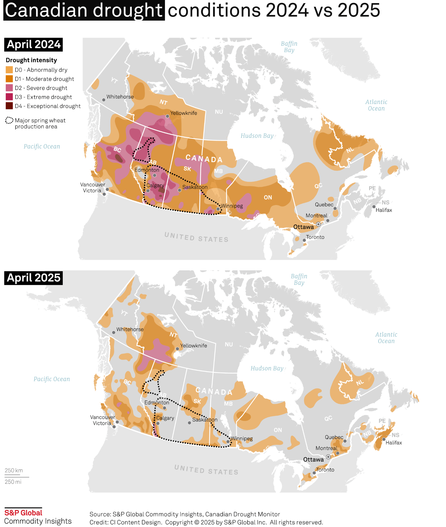 Canada drought conditions 2024 vs 2025